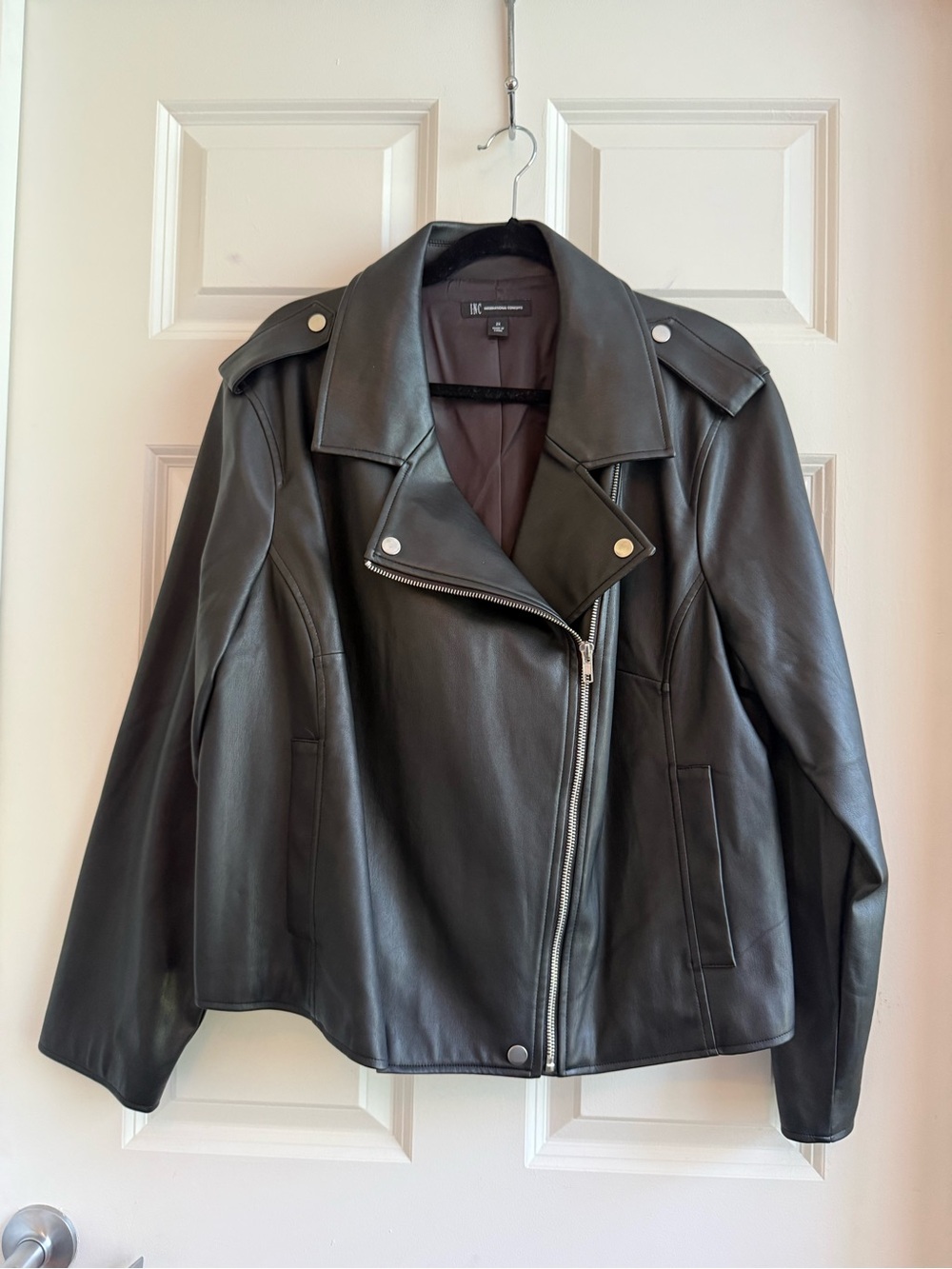INC International Concepts Black Faux Leather Moto Jacket